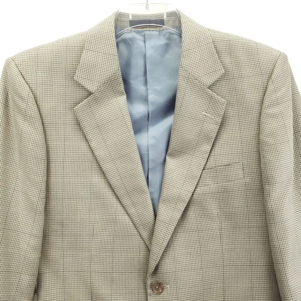 Alan Flusser Blazer Sport Coat Mens 40S Beige Houndstooth Silk Wool Formal